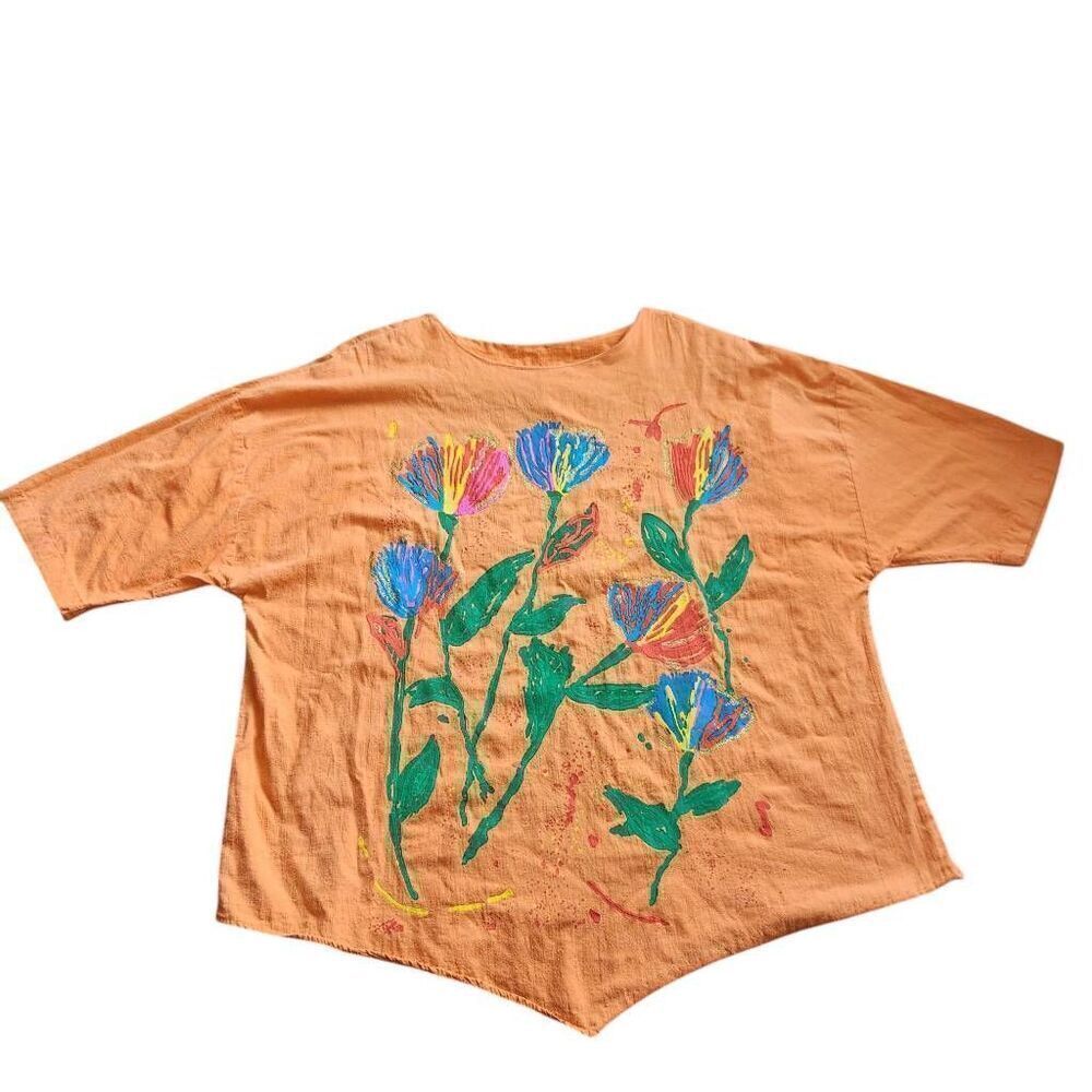Vintage Joanna Top Womens Large Oversized Retro Boho Floral Asymmetrical Upcycle - Picture 2 of 5